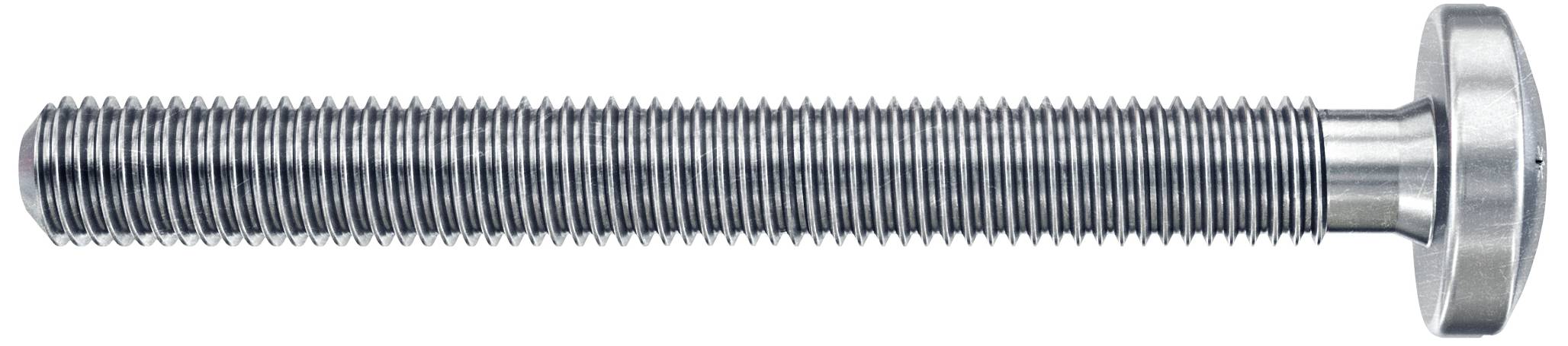 A silver hexagonal screw with full thread and rounded head.