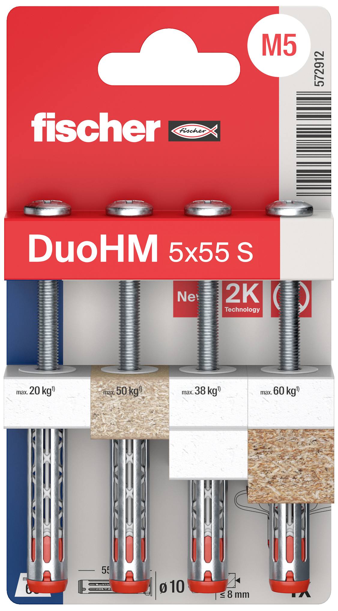 Fischer 572912 DuoHM 5x55 S PH PZ Cavity plug 55 mm 4 pc(s)