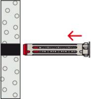 'Diagram of an expansion bolt inserted into a wall. An arrow indicates the direction of force applied to secure the bolt in place.'