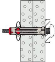 A cross-section illustration of an anchor bolt installed in a perforated material, showing components and assembly process.