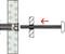 Diagram showing an anchor bolt being fastened through a wall, with an arrow indicating the direction of tightening.
