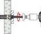 'A bolt being fastened with a drill onto a metal surface, showing rotational motion direction with a red arrow.'