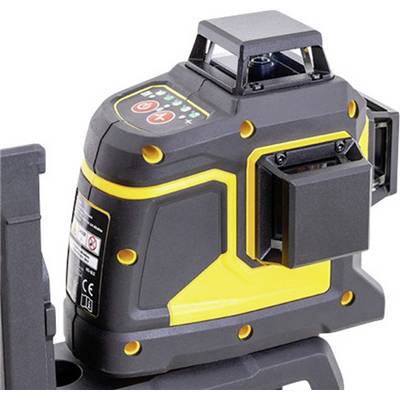A yellow and black laser level on a tripod. It has various control buttons and is suitable for construction work.