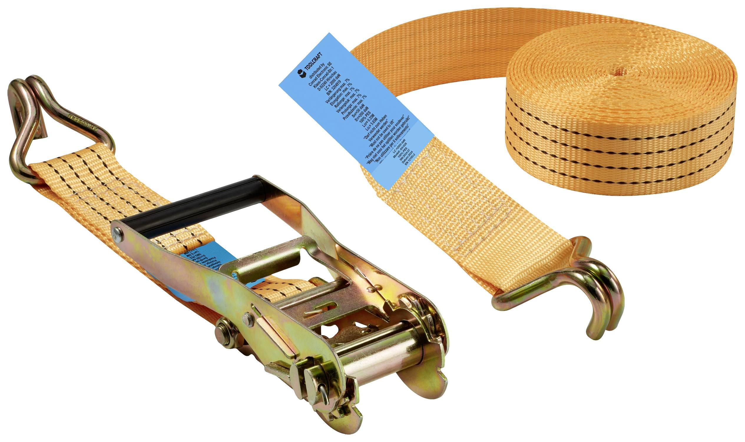 TOOLCRAFT TO-9614757 Double strap Low lashing capacity (single/direct)=2000 daN (L x W) 6000 mm x 50 mm Ratchet