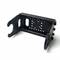 A black metal bracket with multiple holes, suitable for mounting electronic components.