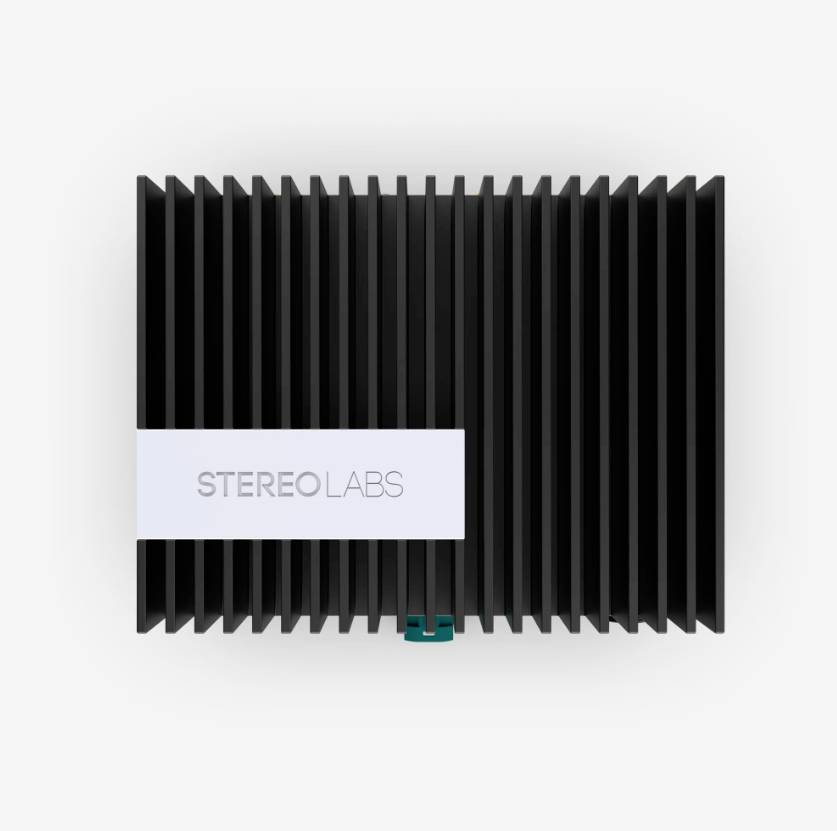 A rectangular, black heatsink design with a white stripe displaying the 'STEREOLABS' logo.