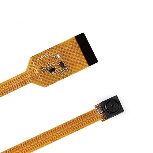 Flat ribbon cable leading to a small camera. Primarily used in electronic devices for image capture or surveillance.