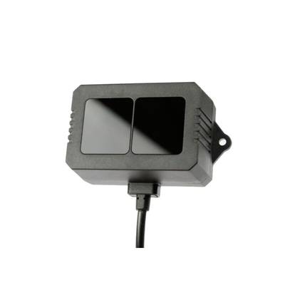 A rectangular electronic device with two dark sensors, a cable connection at the bottom. Device for data capture.
