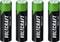 Four green and black AA batteries from the 'VOLTCRAFT' brand, lined up side by side, each with a capacity of 1800 mAh.