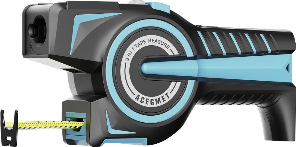 Tape measure with digital measuring system and blue marking. Shows '3 IN 1 TAPE MEASURE' on the casing.