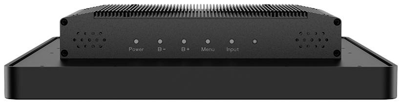 A black amplifier with multiple control knobs on the front panel, including 'Power', 'B-', 'B+', 'Menu' and 'Input'.