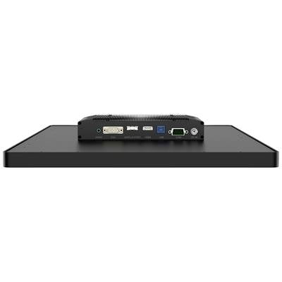 A rectangular monitor back with multiple ports: audio, DVI, DisplayPort, HDMI, USB and COM interface.