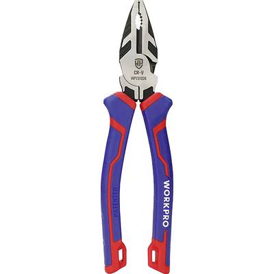 A pair of pliers with blue and red handles, the 'WORKPRO' brand, is visible. Ideal for DIY tasks.