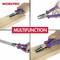 Shows a multi-plier tool in action: cutting wire, pulling nails, and gripping wood. 'Workpro' brand name visible.