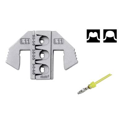 A silver metal tool labelled 'L11', next to a yellow cable with a connector. Two stylised human figures in the top right.