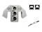 Metallic crimping tool with rectangular teeth and markings 'L12'. Beside the tool: a small plug with cable.