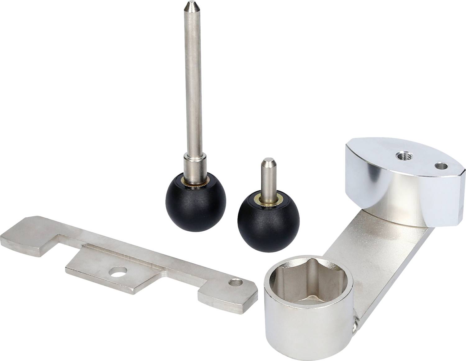 Metal parts of various shapes and sizes, including a rod-shaped object with a black sphere, suitable for mechanical applications.