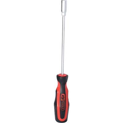 A red and black screwdriver with an ergonomic handle and silver tip.