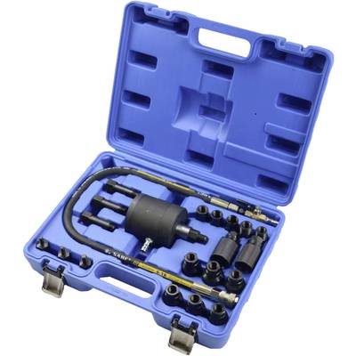 Blue case with a puller set. Contains various adapters and hoses for maintenance or repair of machines.