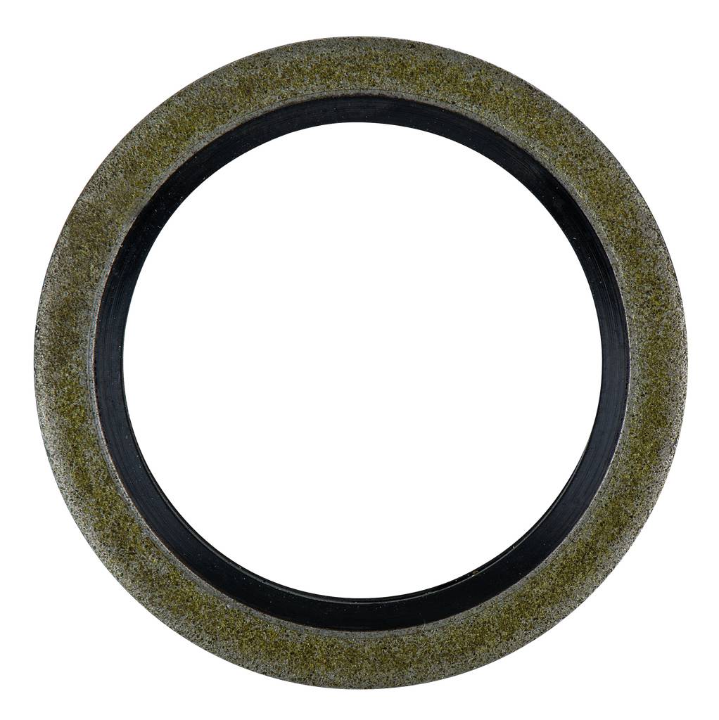 A round metal disc with a hole in the centre. It has a rusty, brownish surface and a black inner rim.