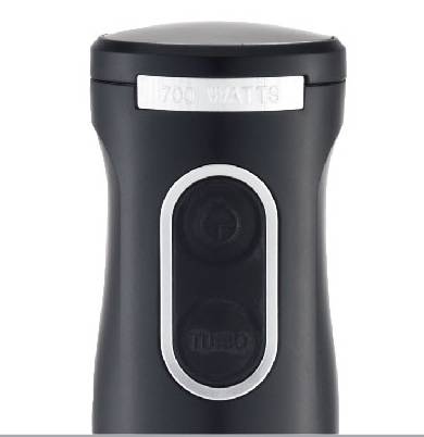 Black hand mixer with two buttons, labelled 'Turbo', and a visible power output of '700 watts'.