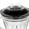 A transparent mixer container with a black lid and clear rotary knob, suitable for mixing ingredients in the kitchen.