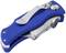 A blue, folded penknife with a metal clip.