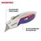 WORKPRO utility knife with retractable blade. Three spare blades stored in the handle. Aluminium body with comfortable grip.