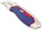 A silver-blue universal knife with a red accent and a blade. It has a non-slip grip surface and a sliding mechanism.