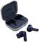 Dark blue wireless earbuds with charging case. The case is open, with two earbuds placed in front of it.
