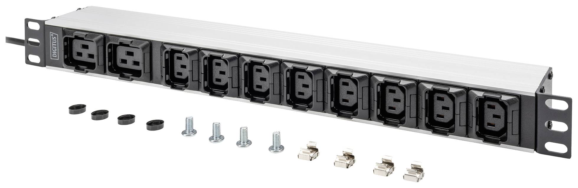 'Multiway power strip for 19-inch rack with eight outlets and accessories.'