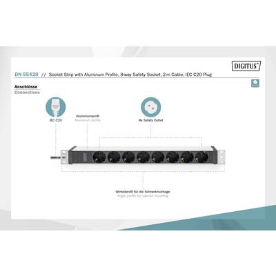 Digitus DN-95428 19 inch Server rack cabinet power strip 1 U PG socket Suitable for (cabinet depths): > 300 mm Aluminium-7