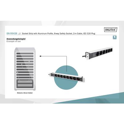 Digitus DN-95428 19 inch Server rack cabinet power strip 1 U PG socket Suitable for (cabinet depths): > 300 mm Aluminium-8