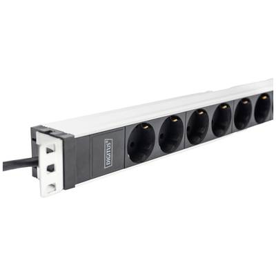 Seven-socket power strip with a white casing on the left side, featuring black sockets.