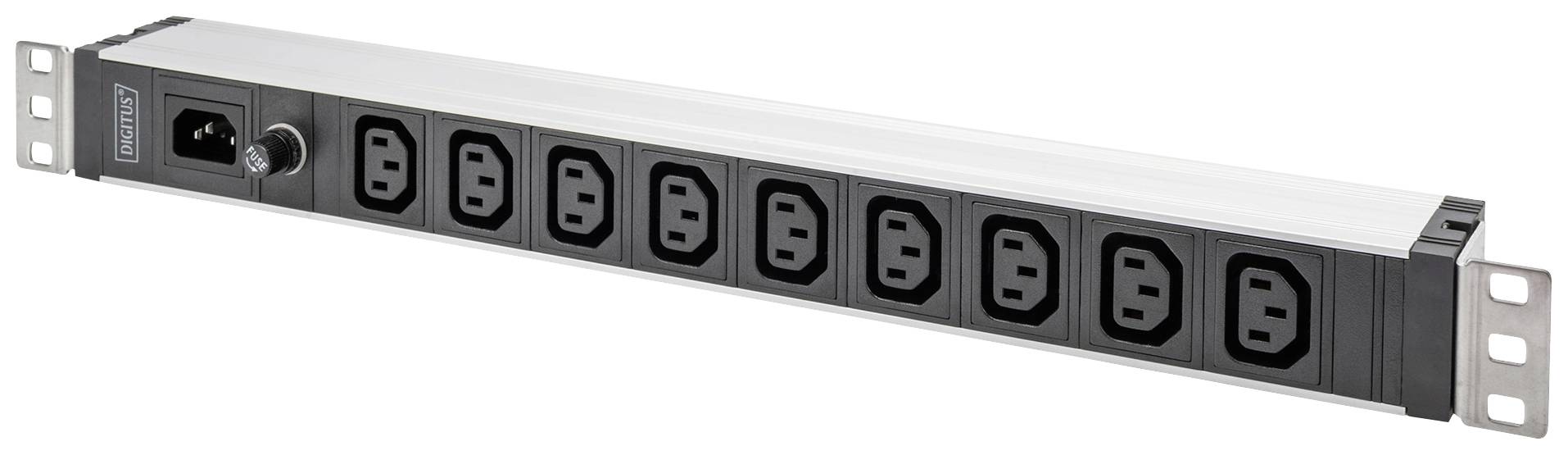 Digitus DN-95429 19 inch Server rack cabinet power strip 1 U IEC C13 10A Suitable for (cabinet depths): > 300 mm Aluminium , Aluminium (anodised), Black, Black
