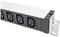 A row of four black IEC sockets in an aluminium housing, designed for installation in IT racks.