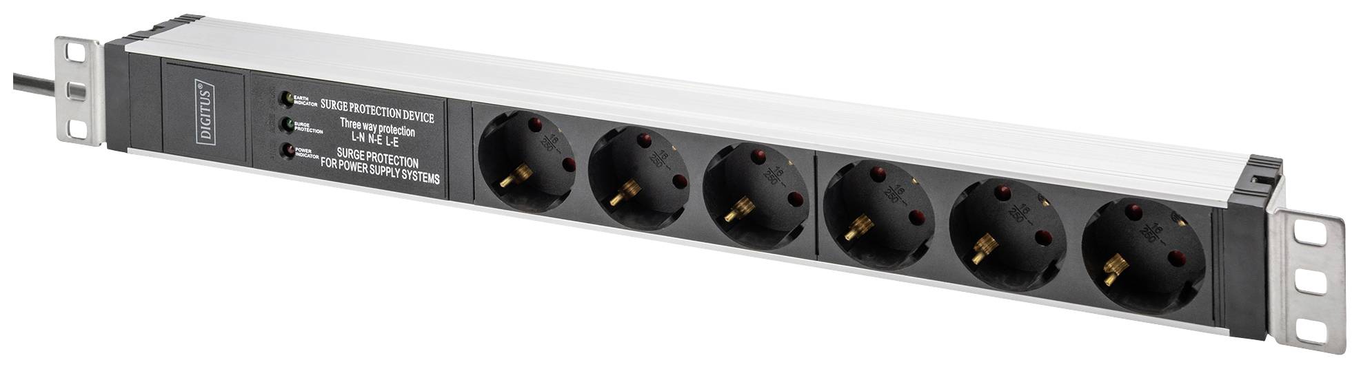 Digitus DN-95432 19 inch Server rack cabinet power strip 1 U PG socket Suitable for (cabinet depths): > 300 mm Aluminium , Aluminium (anodised), Black, Black