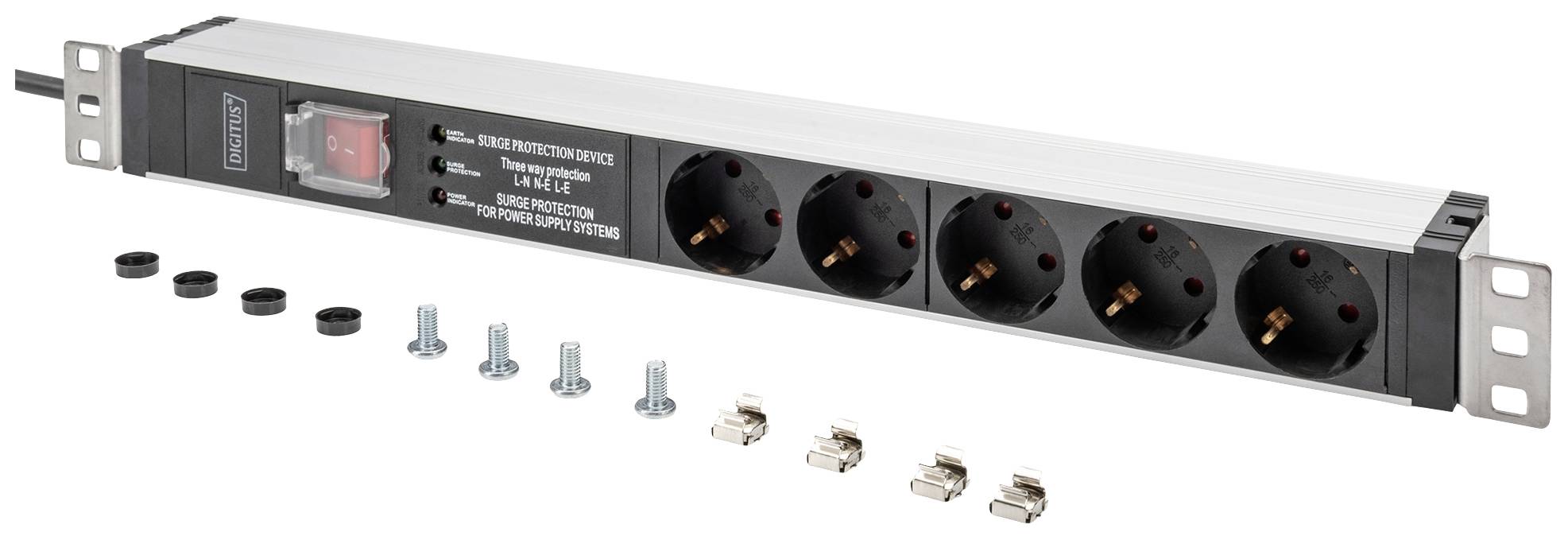 Digitus DN-95433 19 inch Server rack cabinet power strip 1 U PG socket Suitable for (cabinet depths): > 300 mm Aluminium