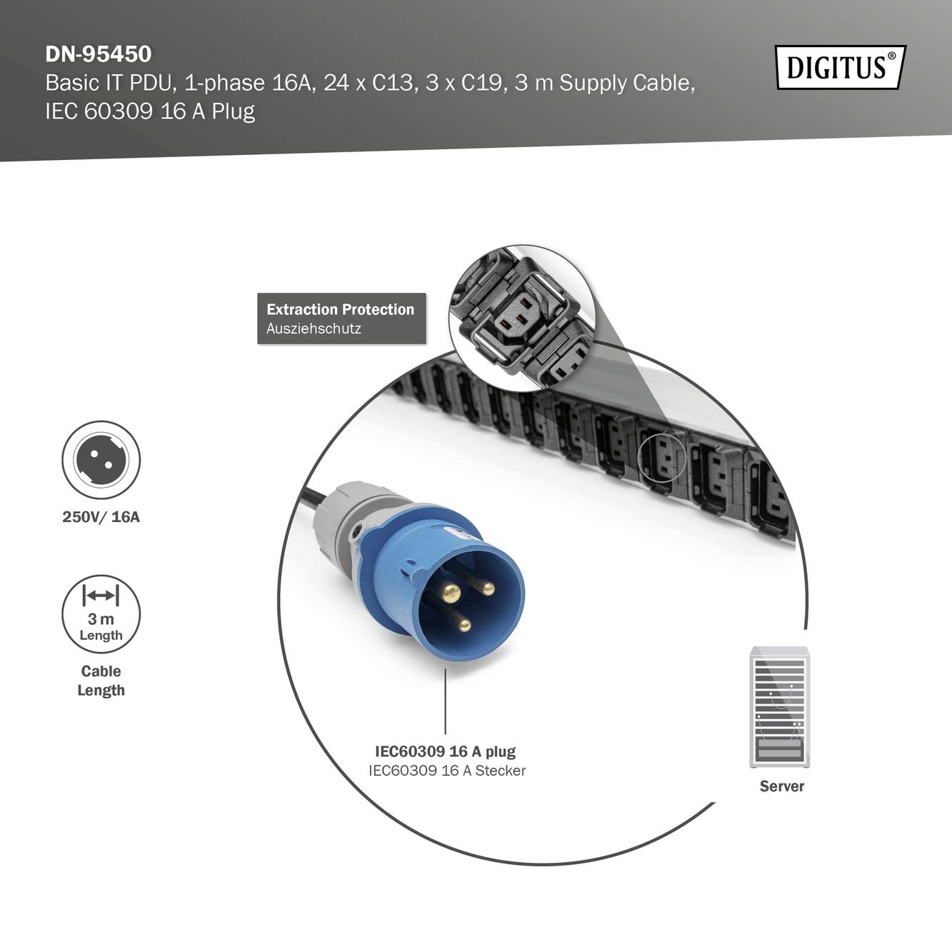 Digitus DN-95450 19 inch Server rack cabinet power strip IEC C13 10A Suitable for (cabinet depths): > 300 mm Black-5