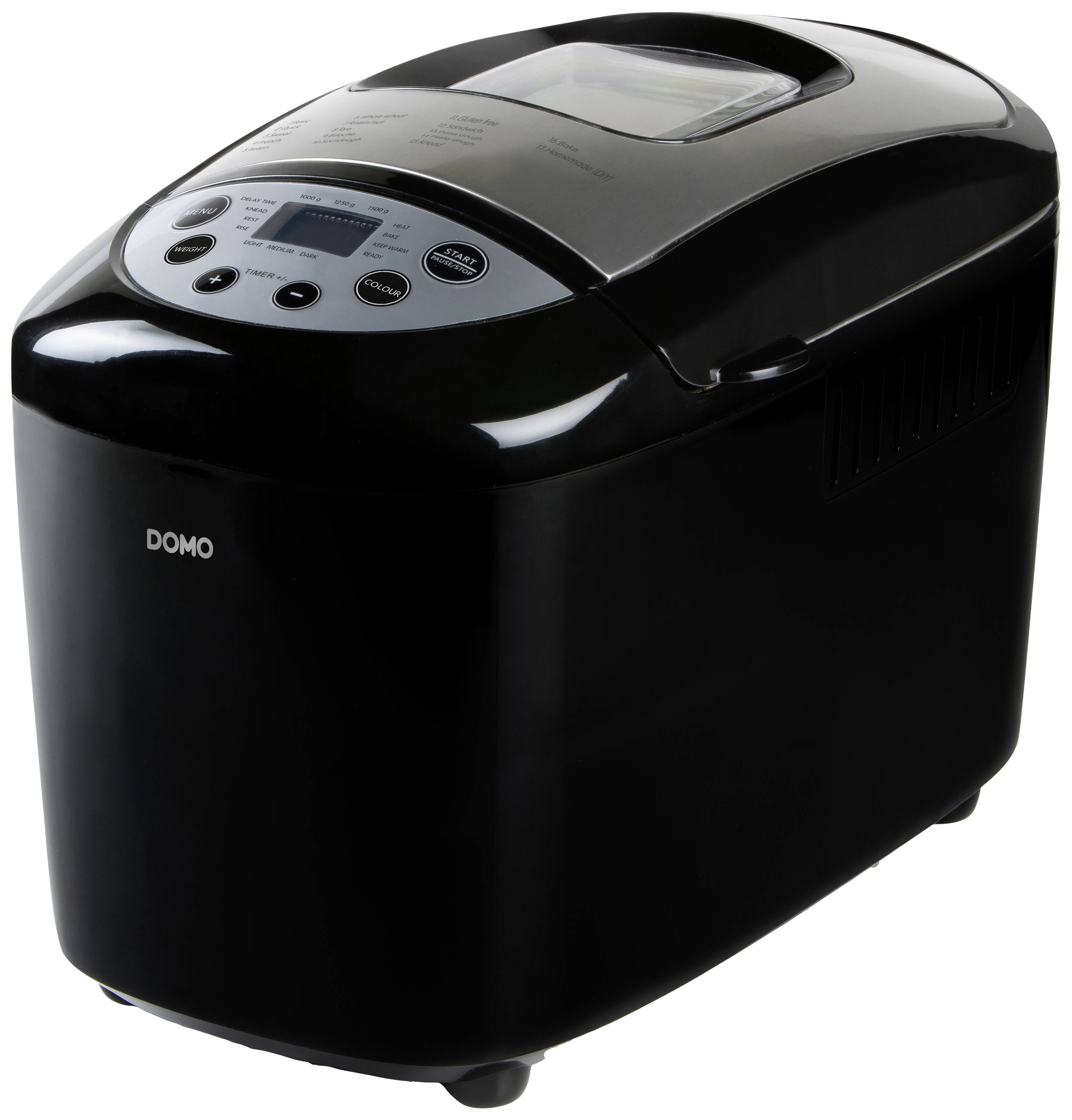 DOMO B3977 Bread maker with display, Non-stick coating, Timer function, with graduated beaker 1500 g Black