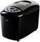 Black bread maker with digital display and control panel on the top. Ideal for preparing fresh bread at home.