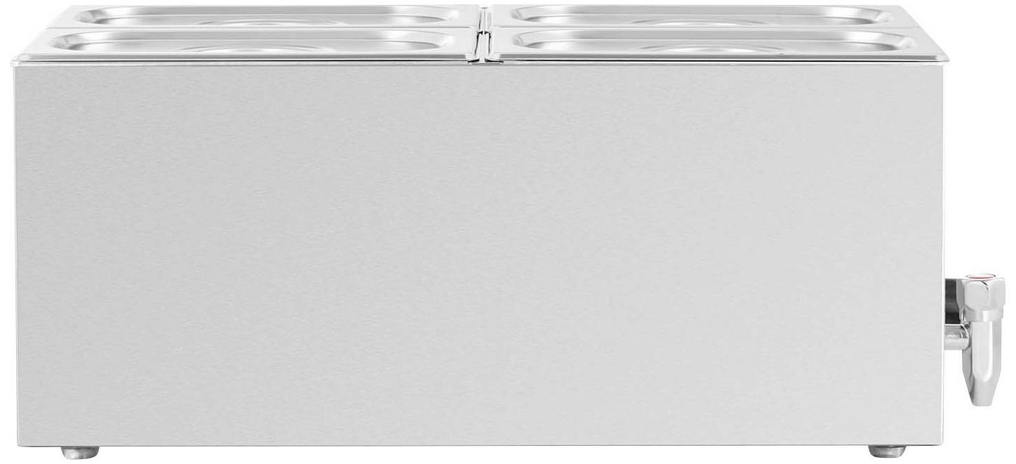 Food warmer with two hinged lids and six stainless steel containers, suitable for buffets or catering events.