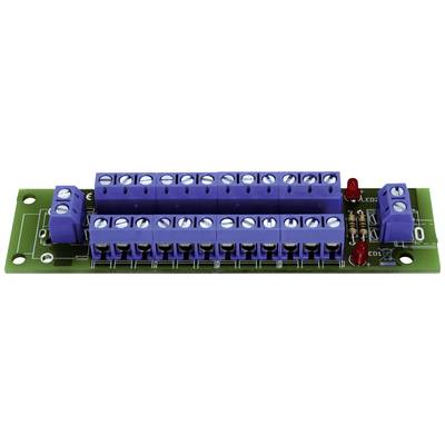 Circuit board with purple connection terminals, suitable for electrical connections. Contains LEDs on the right side for status indication.