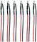 'Red and black wires with metal clips at the top, arranged vertically in two rows.'
