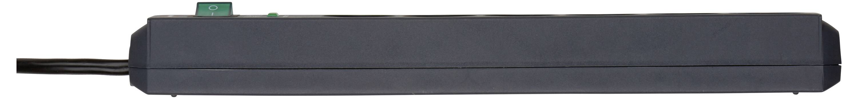 Slim dark gray rectangular wall-mounted light fixture with a black cord on the left and a small green label on top.