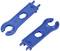 Two blue plastic tools with round and curved ends for opening seals or tightening nuts in hydraulic systems.