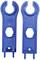 Two blue plastic keys, presumably for undoing round locks, placed side by side on a white background.