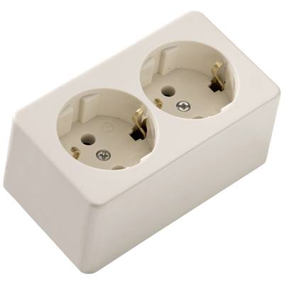 Two white electrical sockets in a rectangular housing, suitable for European plugs.