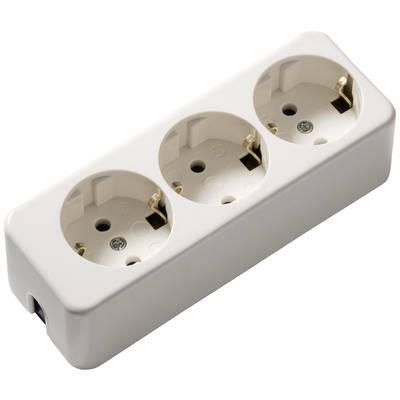 Triple socket outlet in white, suitable for extending electrical connections in indoor spaces.