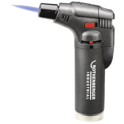 'ROTHENBERGER INDUSTRIAL' Soldering Torch with blue flame jet, black casing and red ignition button.